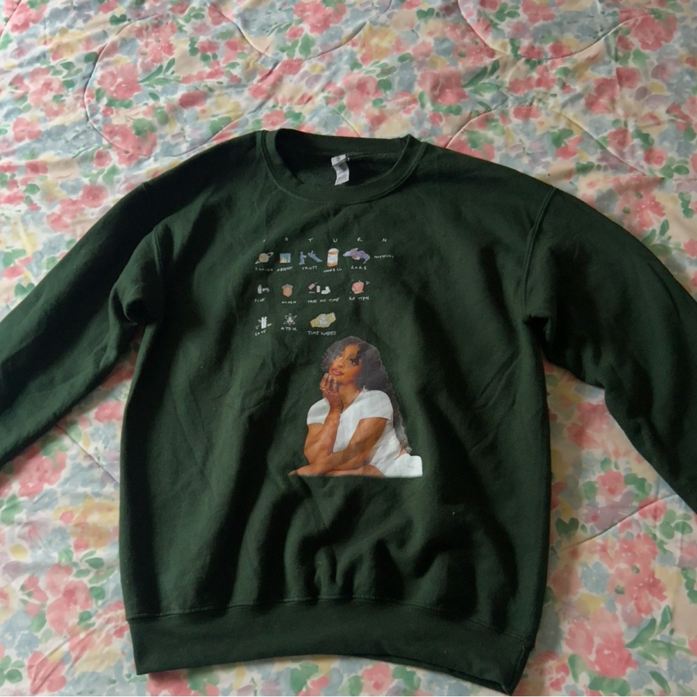 SZA graphic green crewneck hoodie